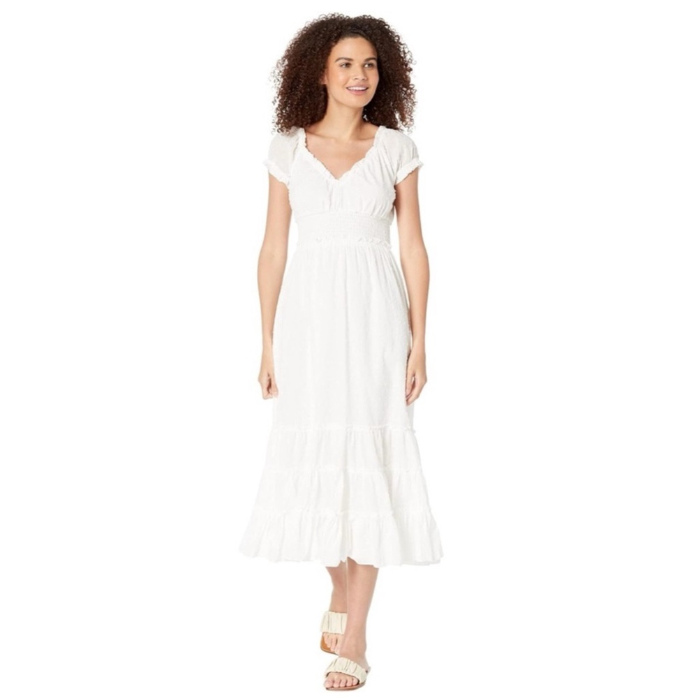 Betsey Johnson Cotton Clip Dot Smocked Puffed Sleeve Midi Dress - L